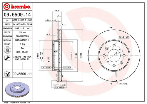 Disco Brembo Honda Civic 1.6 Vti 1992-1994 Del Pza Foto 2