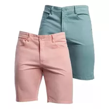 2 Bermudas De Gabardina Short Hombre Playa Comodo Algodon