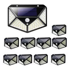 Kit 10 Luminaria Solar De Parede 100 Led Sensor De Movimento