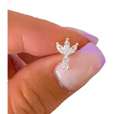 Aro Flor Cristal Con Cubic Colgando Plata 925 Unidad