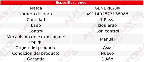 Un Espejo Izquierdo Man C/control Genrica Gol 2009-2013 Foto 2