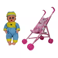 Boneca Bebe Com Carrinho De Passeio Dobravel Infantil Reborn