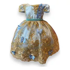 Vestido Infantil Princesa Realeza Azul C/ Dourado - 1 Ao 4