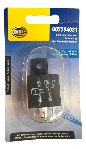Mini Relay C Resistencia Hella 12v 40/10a 5 Pins Terminales Foto 3