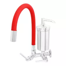 Torneira Cozinha Filtro Parede Metal Tubo Flexível Vermelho Acabamento Cromado