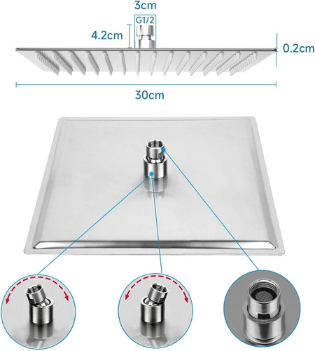 Flor Ducha Acero Cuadrada 30cm 7093c Aquaflex