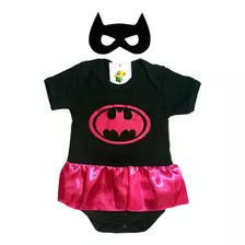 Body Temático Fantasia Bebê Menina Batgirl + Máscara