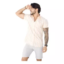 Camisa Manga Curta Listrada Masculina Slim