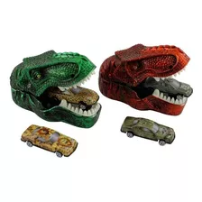 Brinquedo Cabeça Dinossauro Lançador De Carros + 2 Carrinhos