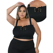 Cropped Laço Com Detalhe Ilhós Decote Moda Feminina Plussize