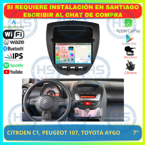 Radio 7 Pul Android Auto Carplay Citroen C1 Peugeot 107 Aygo Foto 2