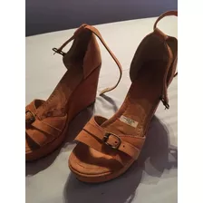 Zapatos Sandalias Gamuzada Mujer Naranja Nr39 Taco Chino