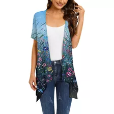 Cardigans Femininos De Manga Curta Com Estampa Casual Drape