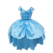 Fantasia Infantil Frozen E Cinderela C/ Renda Azul Strass