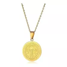 Colar Medalha São Bento Dourado Aço Inoxidável 316l