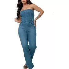 Macacão Longo Jeans Tomara Que Caia Feminino Moda