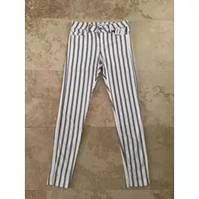 Pantalón Bershka Skinny Stretch Blanco Rayas Mujer Talla 2