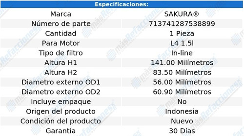 Filtro Combustible En Lnea Honda City L4 1.5l 10-13 Sakura Foto 2