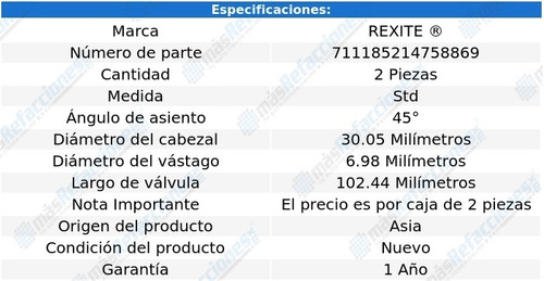 Kit De 2 Vlvulas De Escape Std Palio 4 Cil 1.6l 01-04 Foto 2