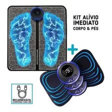 Aparelho De Massagem Ems Mini Massageador Elétrico Estimulador Alivia Dor Varizes Tensão Muscular Fisioterapia 110v/220v Preto E Azul