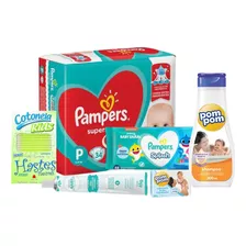 Kit Enxoval Higiene Bebe Fraldas Pampers Shampoo E Sabonete