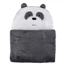 Miniso Manta Con Capucha We Bare Bears Panda 100% Poliéster Color Gris