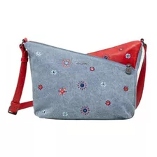 Cartera Nueva Desigual Jeans Bordada Con Rojo