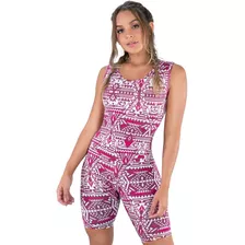 Macaquinho Feminino Curto Estampado Panicat Fitness Academia