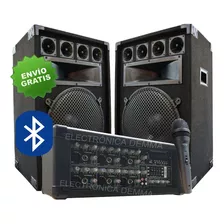 Combo Consola Potenciada Con Usb + 2 Bafles 15 500w + Mic