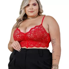 Top Cropped Plus Size Blusinha Alça Rendado Bojo Lançamento