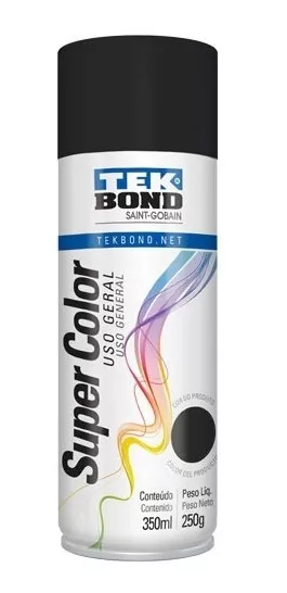 Tinta Spray Tek Bond  Preto Fosco Uso Geral 350ml