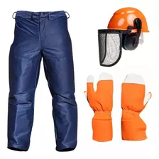 Kit Motosserrista - Calça Anti Corte Com Proteção 360° Capacete Com Abafador E Tela 3 Em 1 E Luva Operador De Motosserra