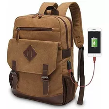 Mochila Canvas Vintage Para Portátil 15.6puLG, Usb, Marrón