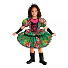 Vestido De Festa Junina Caipira Infantil Com Luva E Fitas