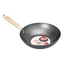 Wok Teflonado Con Antiadherente 25 Cm Mango De Madera Color Gris