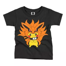 Camiseta Anime Naruto X Pokemon Pikachu Infantil Algodão
