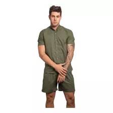 Conjunto Masculino Verde Militar Camisa E Shorts Ya Clothing