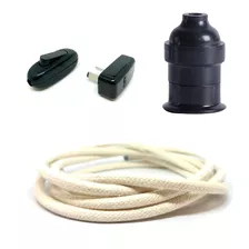 Kit Velador Perilla + Tecla + Portalamparas + Cable Textil 