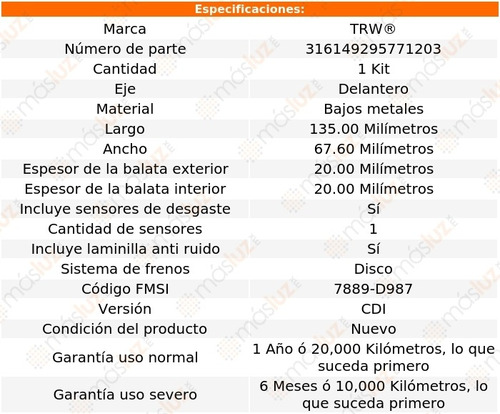 Balatas Bajos Metales Delanteras Mercedes-benz E320 05/09 Foto 2