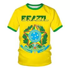 Camiseta De Manga Corta Con Bandera Brasileña De Fútbol 3d