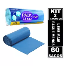 60 Sacos Lixo Azul 50 Litros Rolo Picotado Extra Resistente