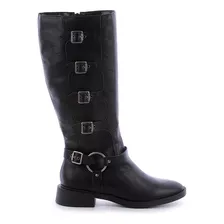 Botas Damannu Biker Feminina Cano Alto Salto Baixo Fivelas