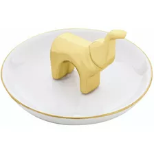 Elefante Dourado Porta Anéis E Bijoux De Mesa Com Pratinho