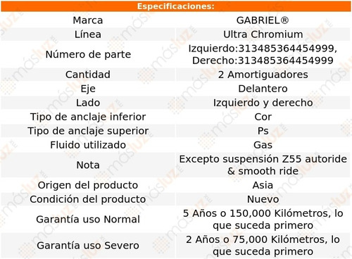 Kit 2 Amortiguadores Del Gas Ultra Chromium Tahoe 07/12 Foto 2