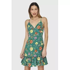 Vestido Escote V Flores Verde Nicopoly