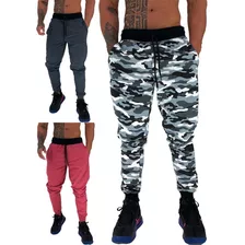 Kit 3 Calça Moletom Masculina Preta Cinza Abrigo Swag Slim 