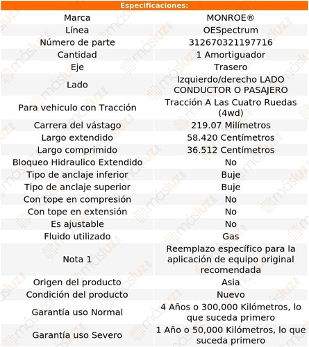 (1) Amortiguador Oespectrum Izq/der Tras Power Ram 50 83/86 Foto 3