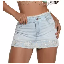 Short Saia Jeans Claro Pit Bull Com Logomania - 70203