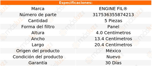 Paq 5 Filtros De Aire Mini Ram L4 2.2l 84/87 Engine Fil Foto 2