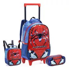 Kit Mochila Rodinhas Infantil Menino Superspider De Carrinho